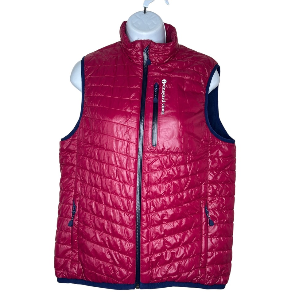 Vineyard Vines Performance Puffer Vest Small Pink Navy Fleece Lined Quilted